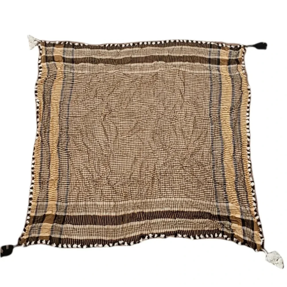 Large Plaid Brown Tassle Blanket Scarf